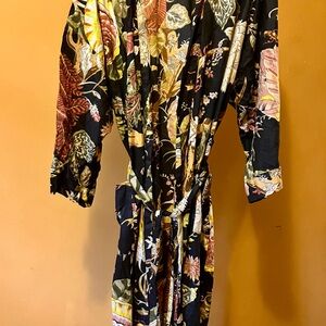 Floral Black Handmade Robe - Elegant Botanical Print